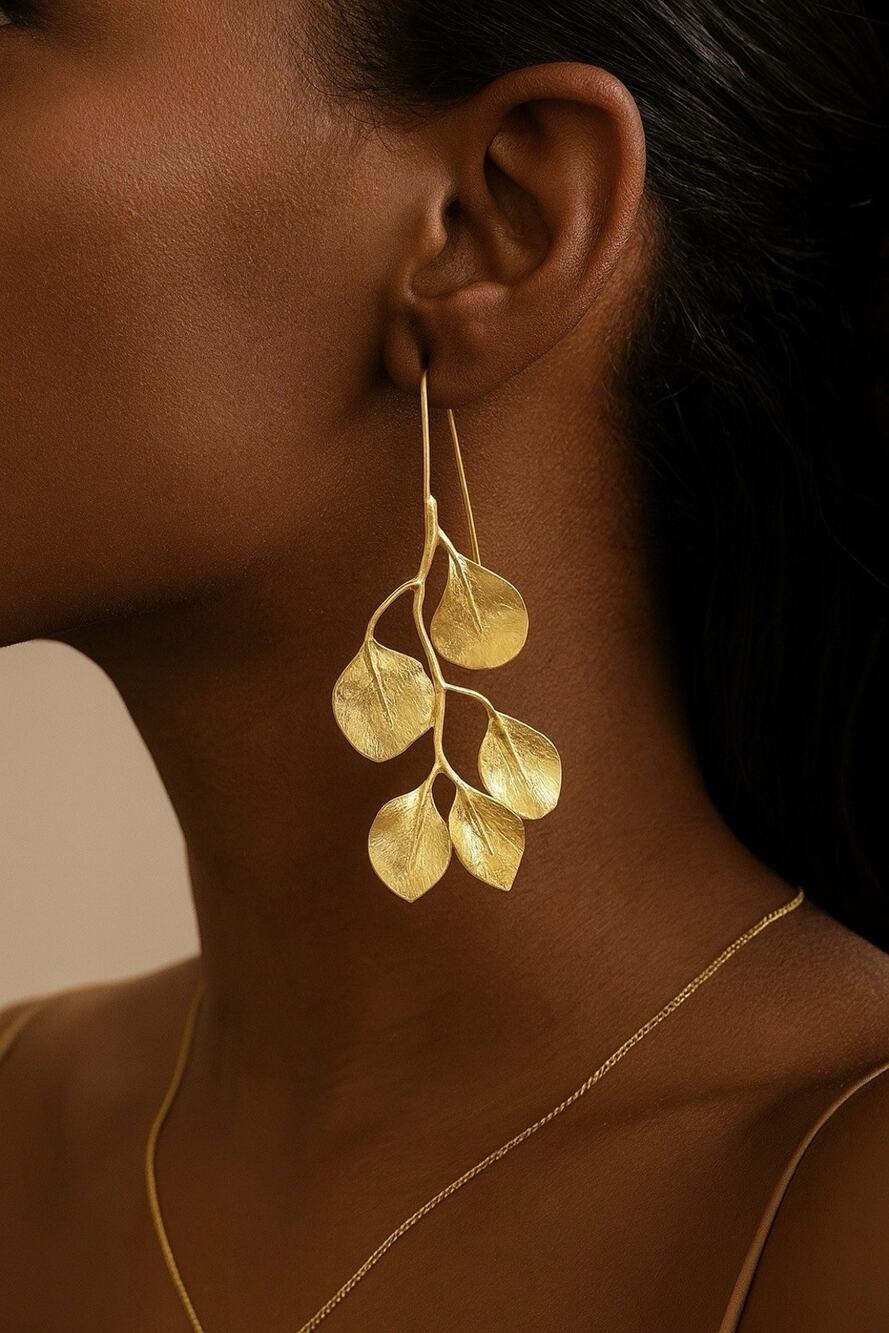 Zara Gold Leaf Earrings Gold Silver Asymmetric Boho Branch Tree Y2K Statement
